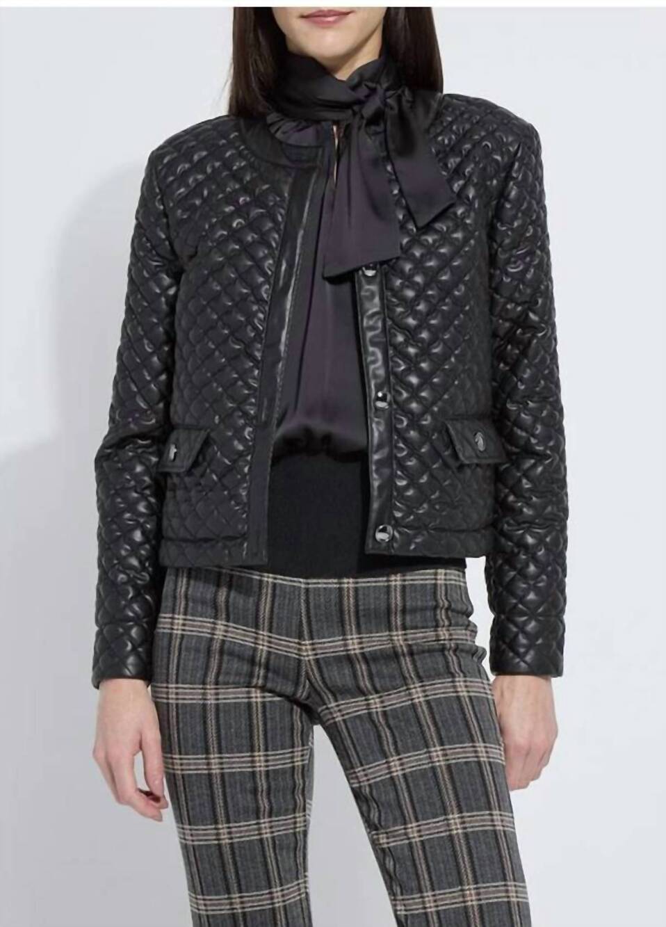 NEW LYSSE aurelle quilted vegan leather jacket in black